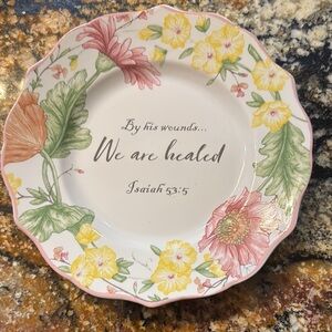 Coventry Floral Scripture Plate porcelain- Pink, Yellow, Green